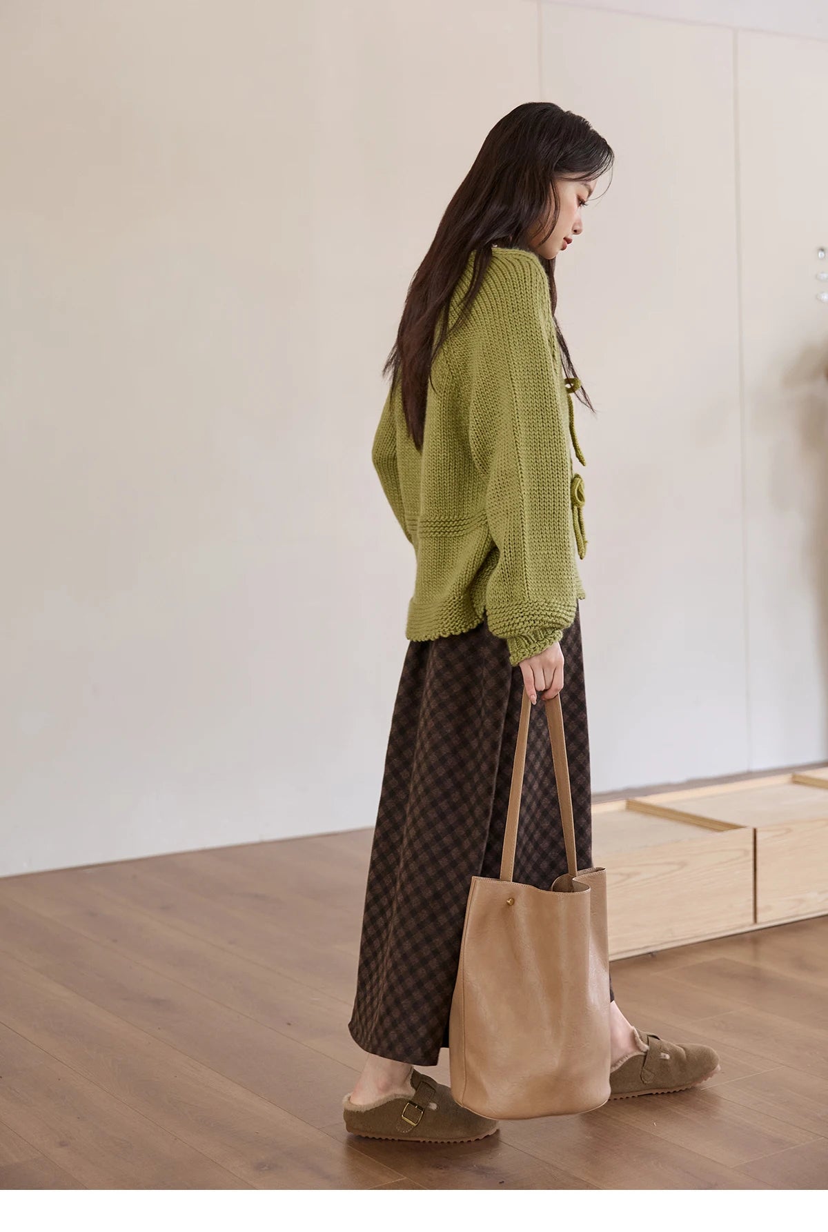 Mishow Avocado Green Lantern Sleeve Lace-Up Cardigan MXE51Z2694