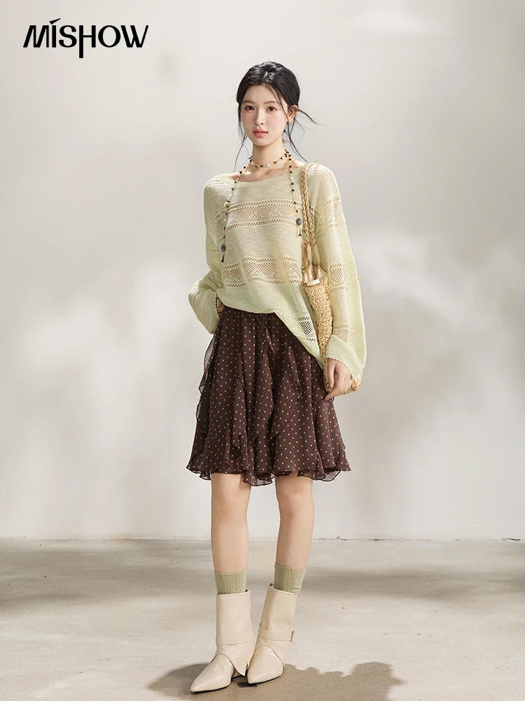 Mishow Pale Yellow Crew Neck Hollow Top MXF13Z3020
