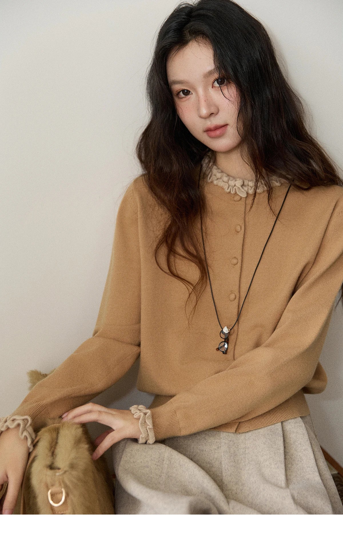 Mishow Retro Ruffle O-Neck Knit Cardigan MXE91Z2749