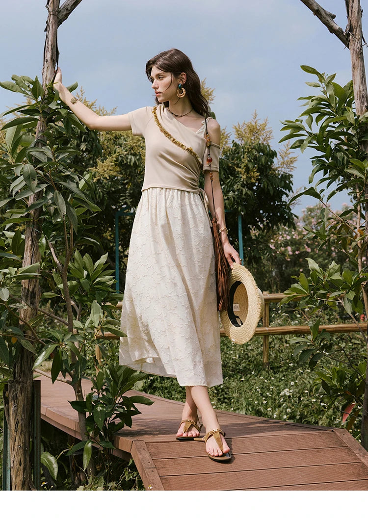 Mishow Off-Shoulder Knitted Patchwork Midi Dress MXE33L2207