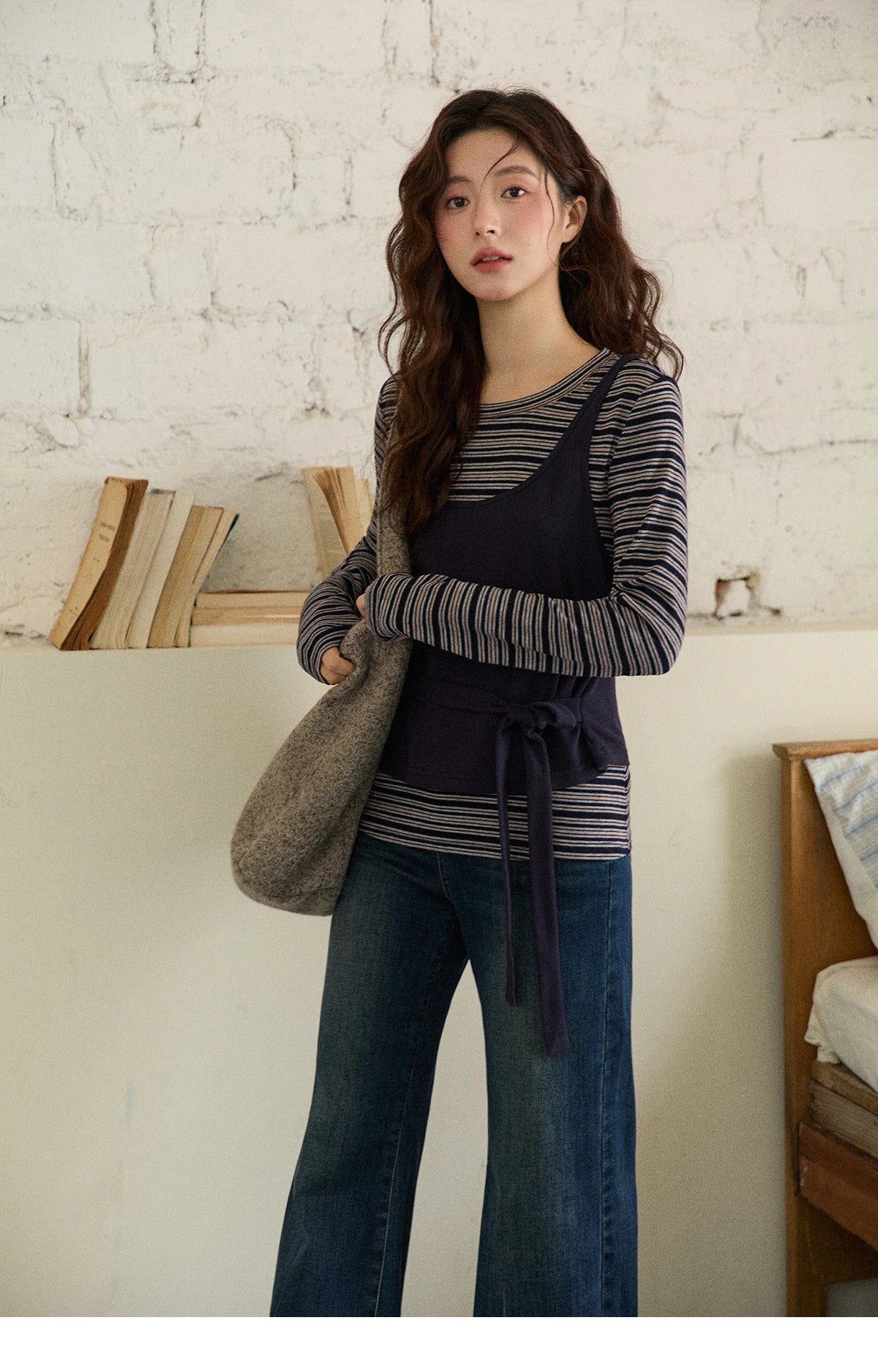Mishow Striped Top & Tie-Waist Camisole Set MXE87T1430