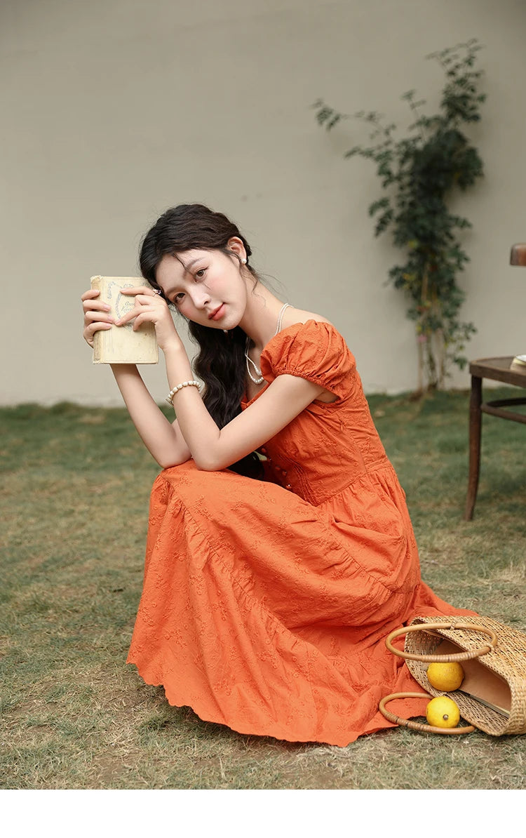 Mishow 100% Cotton Orange Embroidered Sweetheart Dress MXD29L1931