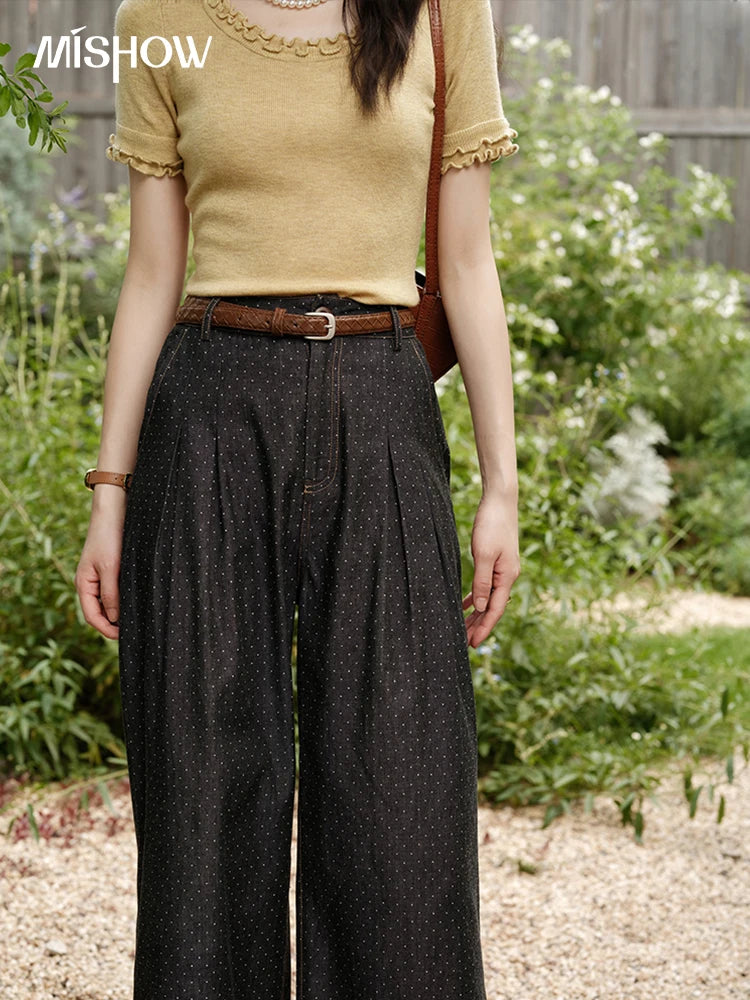 Mishow Polka Dot High Waist Wide Leg Jeans MXE38K0956