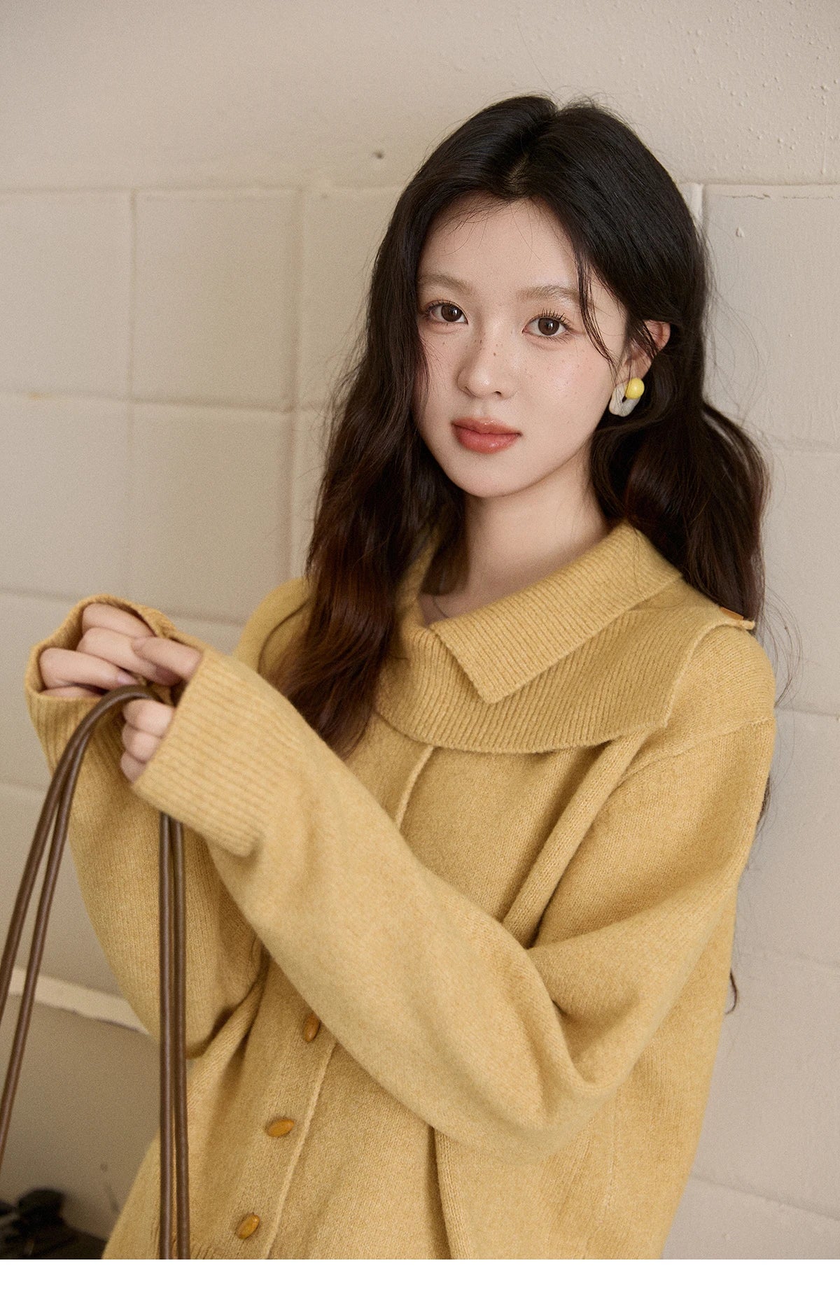 Mishow Mustard Yellow Asymmetric Collar Dropped Sleeve Cardigan MXE93Z2936