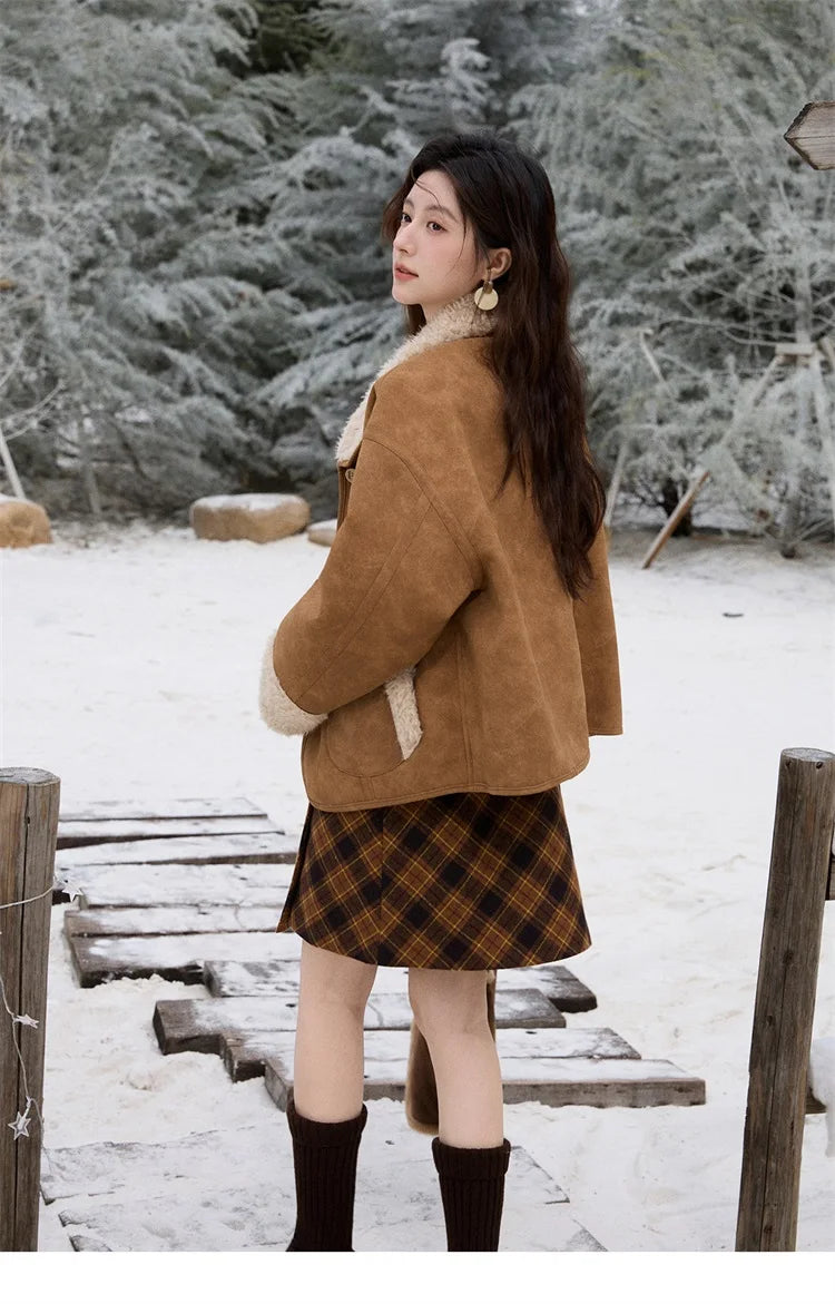 MISHOW Double Sided Lamb Wool Coat Lapel Pockets MXE91W1015