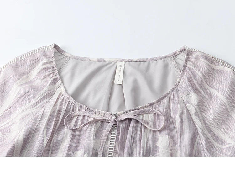 Mishow Print U-Neck Lace Hollow Chiffon Dress MXE32L2164