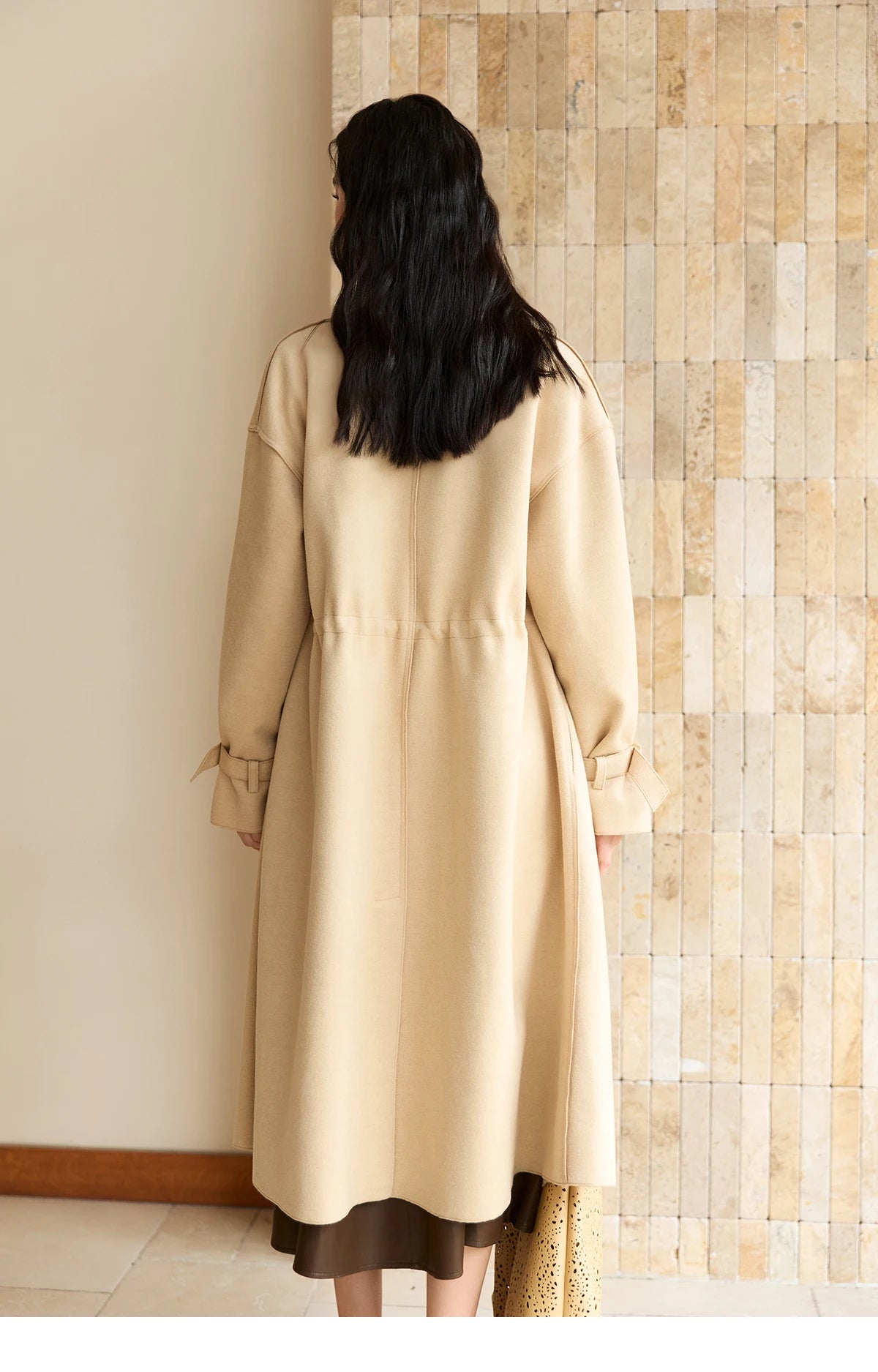 Mishow Drawstring Waist Large Lapel Mid-Length Woolen Coat MXE45W0841