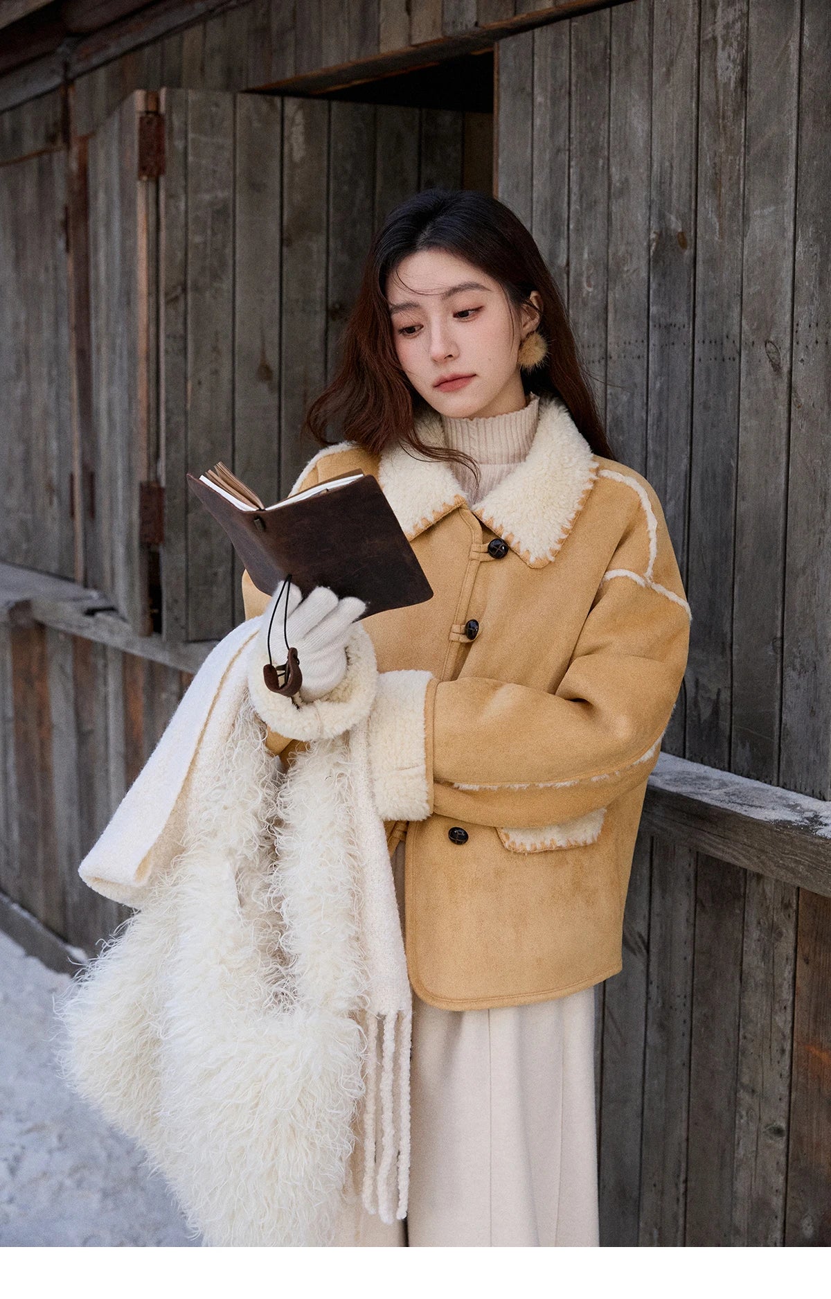 MISHOW Yellow Fur Suede Jacket Lapel Loose Warm MXE92W1016