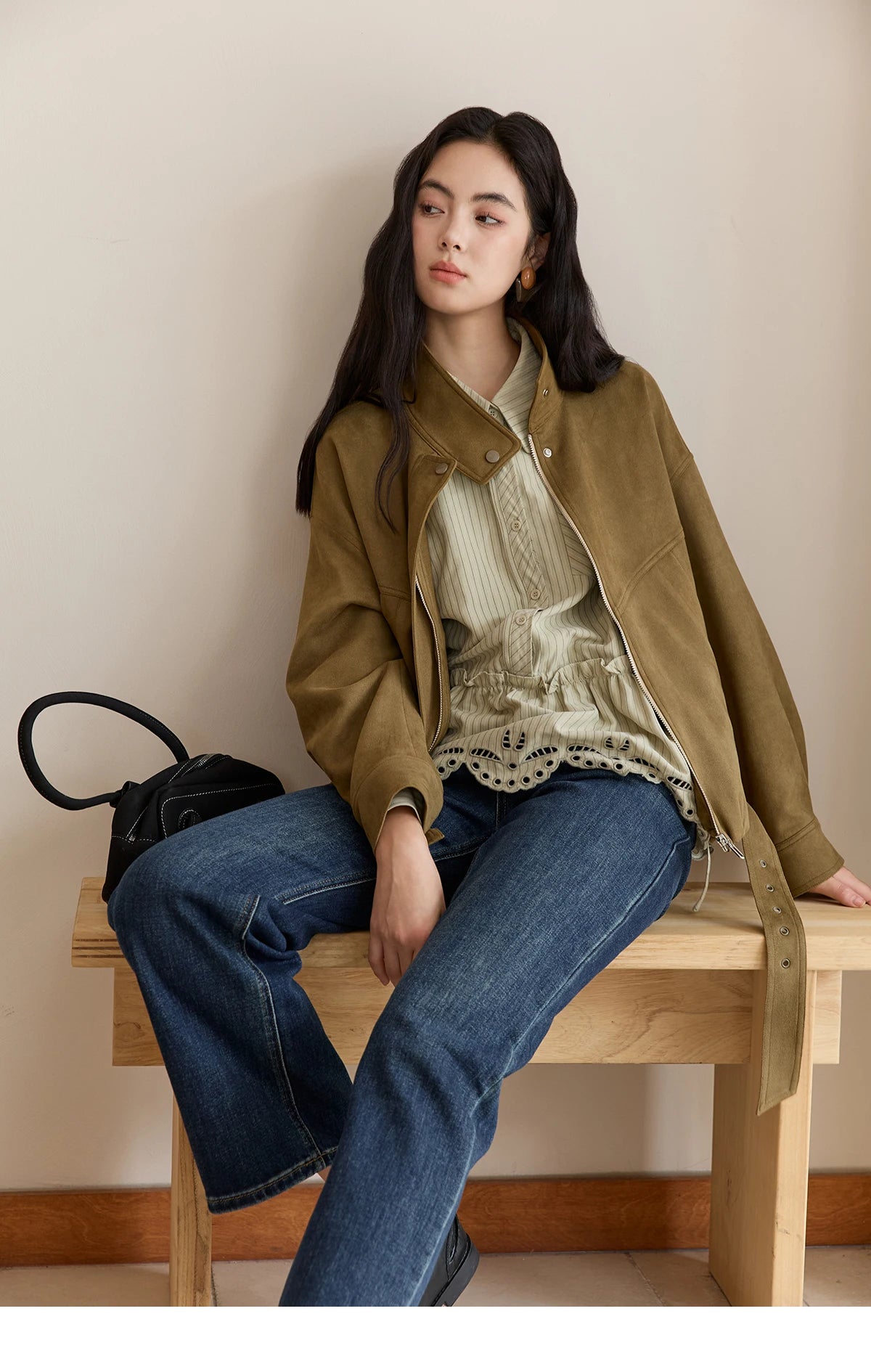 MISHOW Retro Stand Collar Jacket Slim Design Zipper MXE49W0853