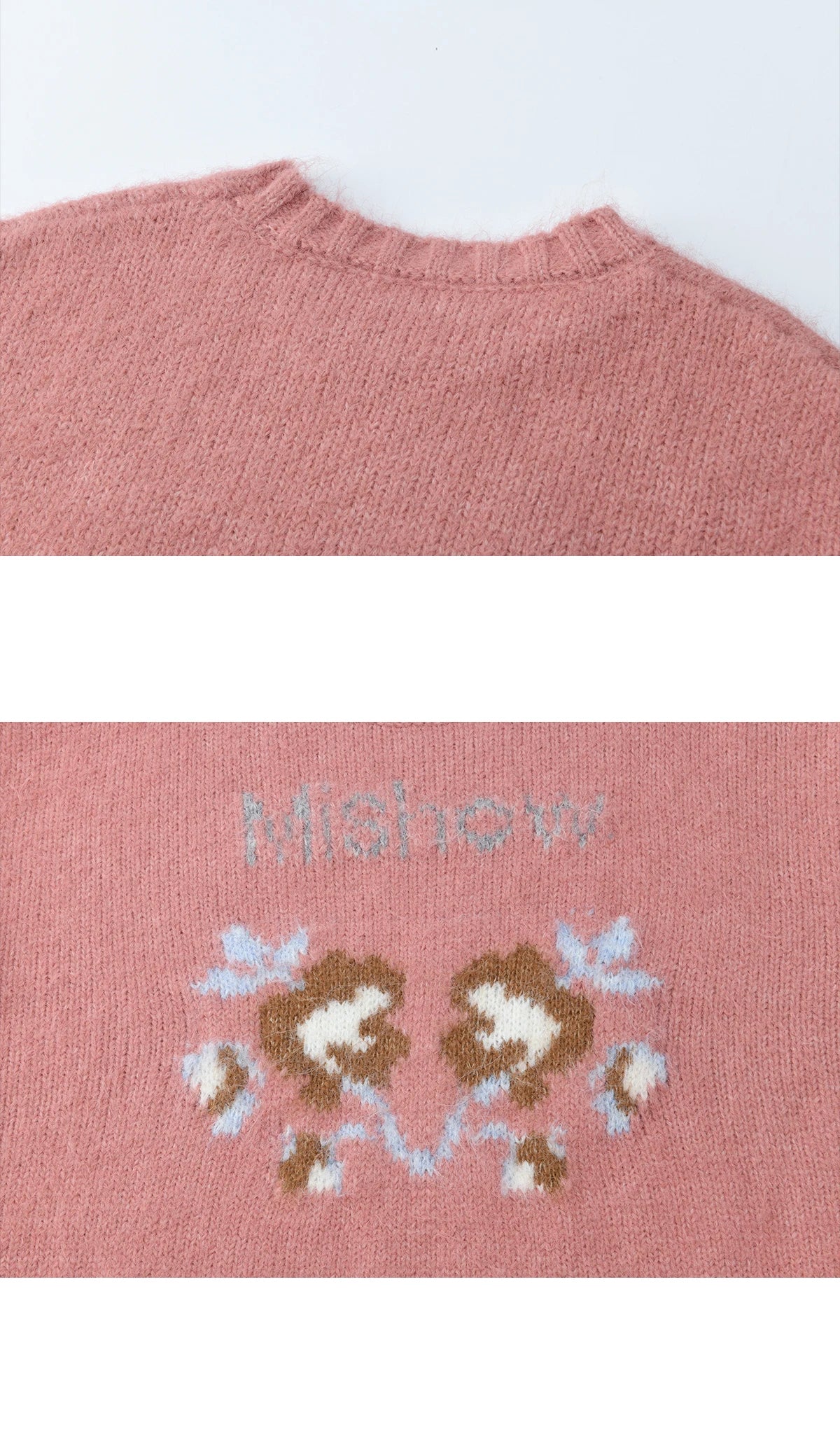 Mishow Pink Jacquard Crew Neck Pullover MXE91Z2831