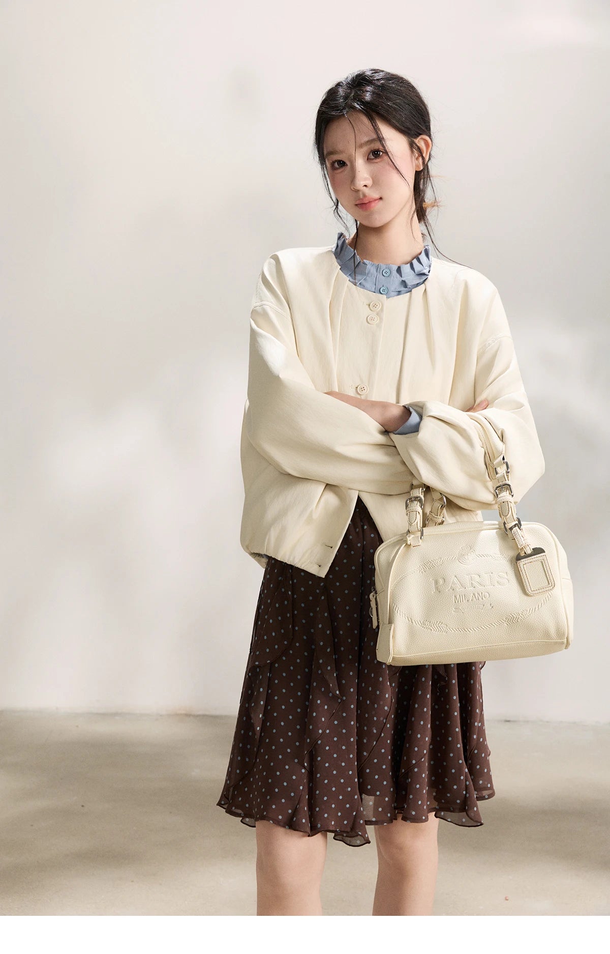 MISHOW Imitation Protein Skin Leather Jacket Ruffled Collar Button-Up MXF108W1019