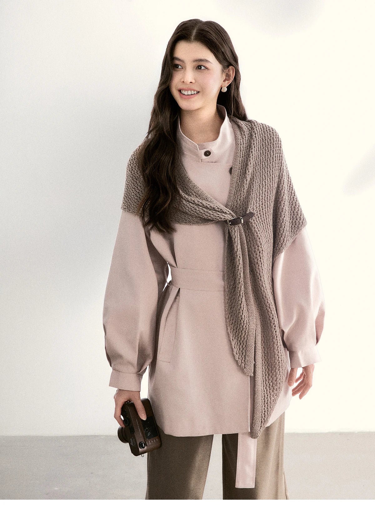 Mishow Dusty Pink Stand Collar Belted Trench MXF108W1002