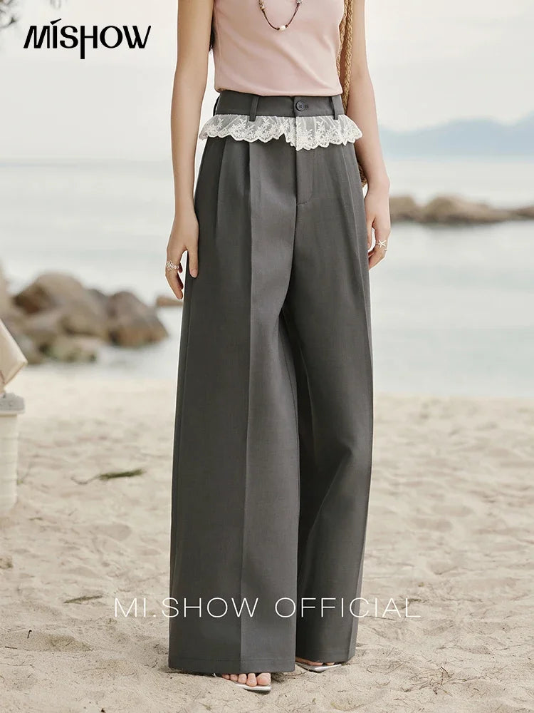 MISHOW Gray High Waist Wide Leg Pants Retro Office MXE32K0921