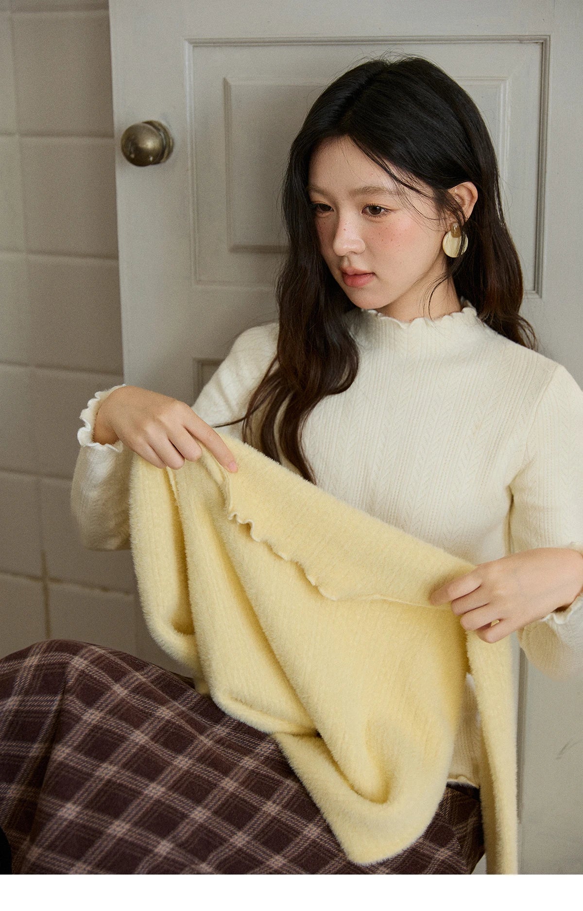 Mishow One Piece Velvet Mock Neck Knitted Top MXE88Z2597