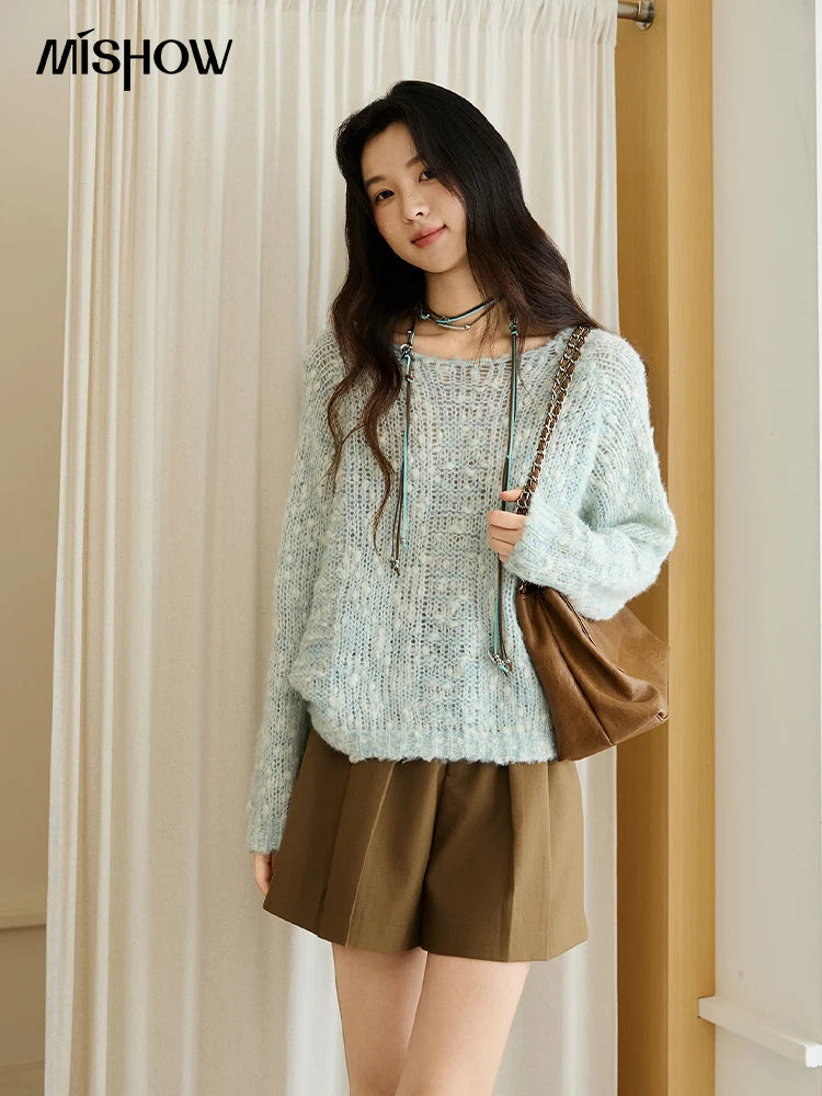 Mishow Scoop Neck Hollow Raglan Sleeve Sweater MXE46Z2565