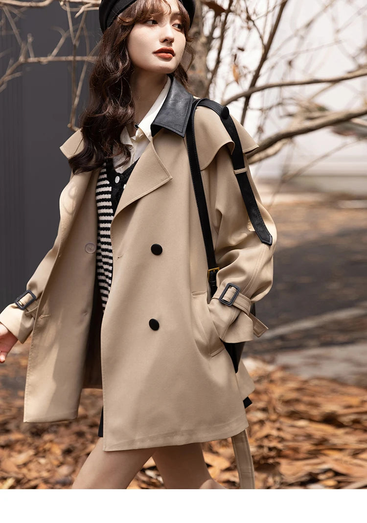 Mishow Polo Collar Patchwork Long Trench Coat MXB33W0399