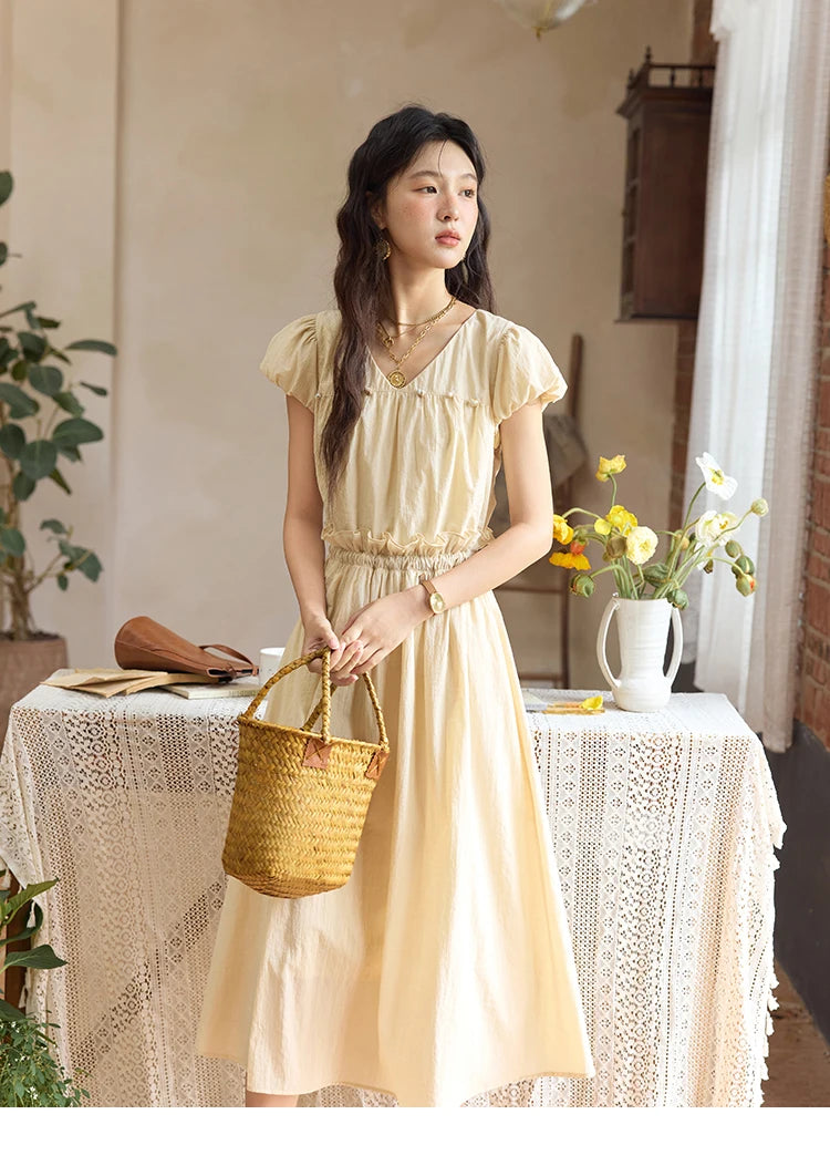 Mishow Flower Bud Sleeve V-Neck Sash Dress MXE34L2238