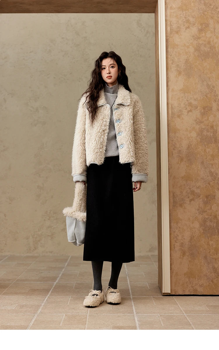 Mishow Suede Plush Lamb Wool Spliced Jacket MXD59W0753