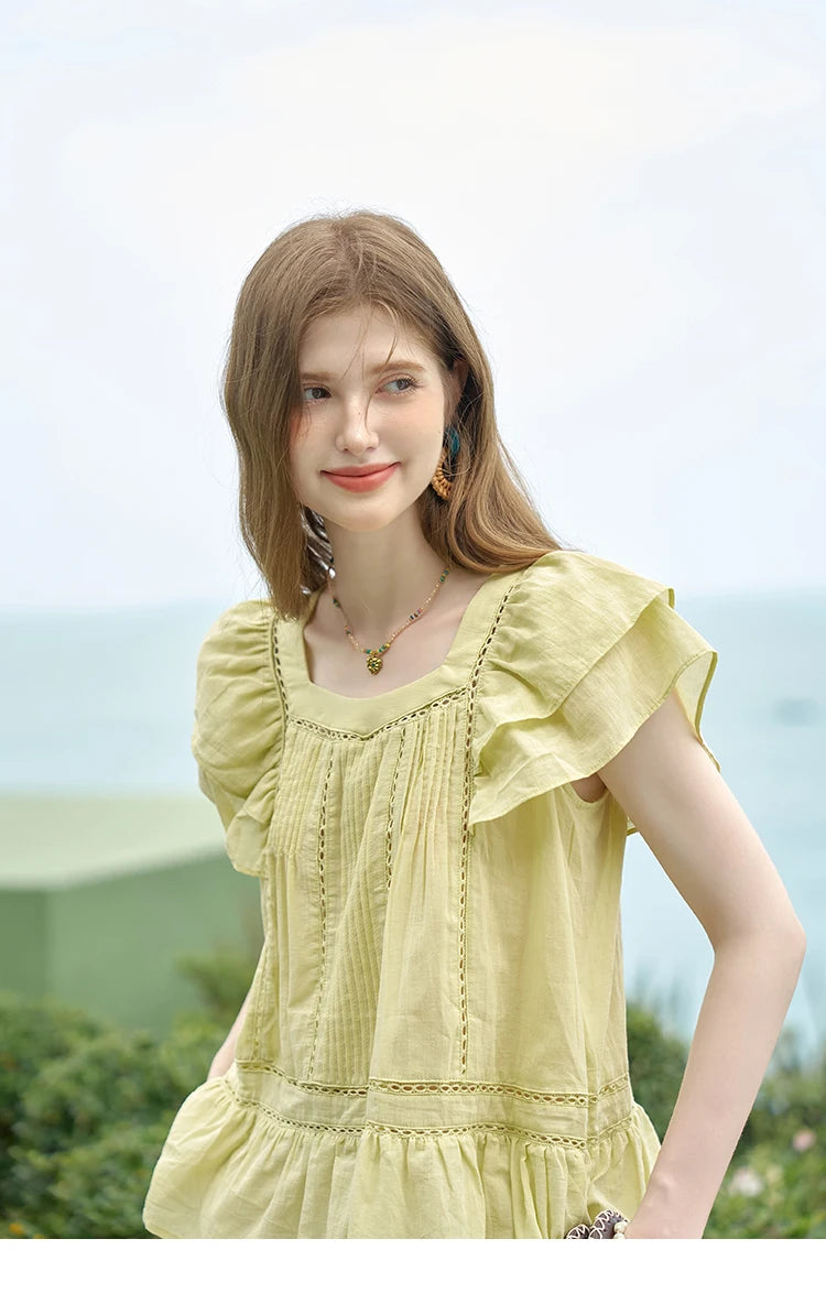 MISHOW Lace Flying Sleeve Blouse Square Neck MXD30X1574