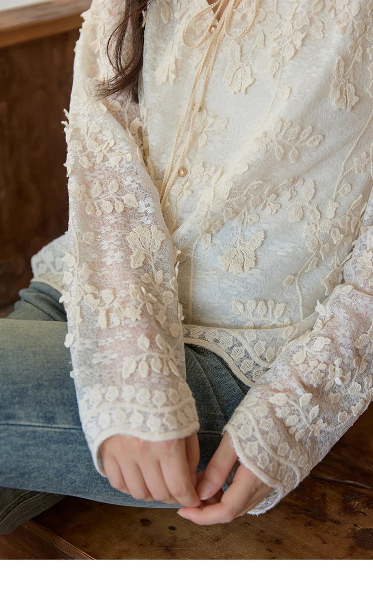 MISHOW Lace Jacquard Embroidered Shirt Black Fungus Edge MXE41X1927