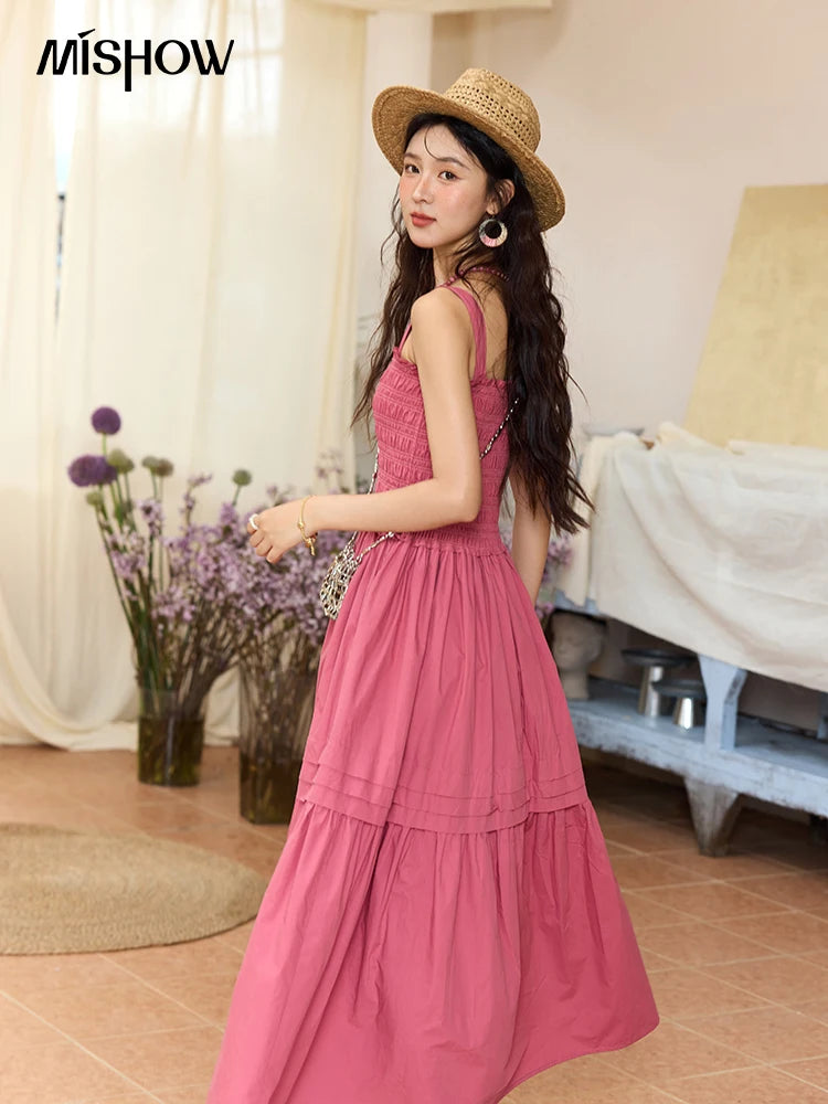 Mishow Square Collar Pocket High Waist Dress MXE36L2319