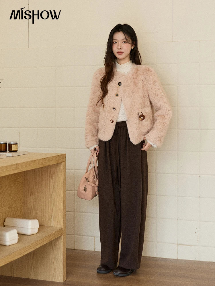 Mishow Sweet Pink Faux Rabbit Fur Coat MXE87W0990