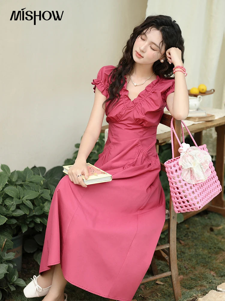 Mishow 100% Cotton V-Neck Pocket Dress MXD29L1934
