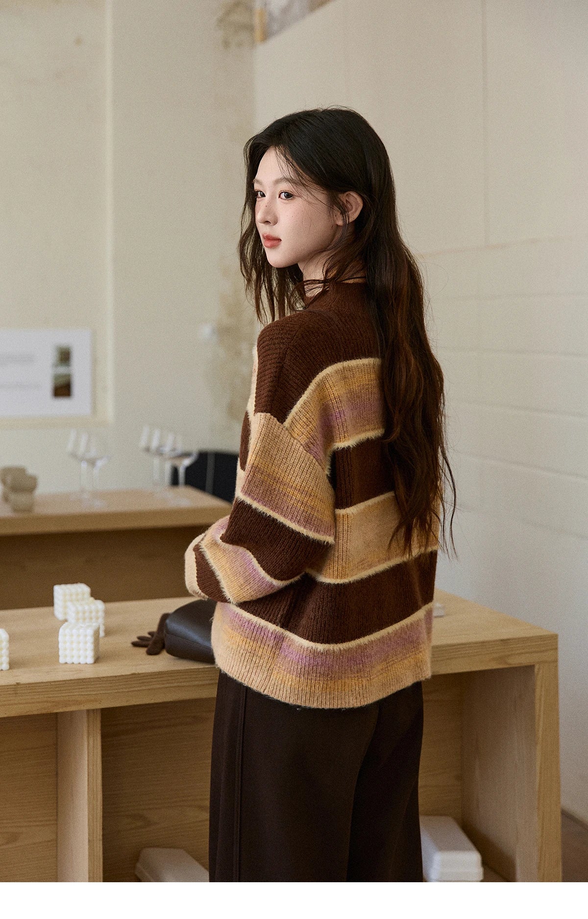 Mishow French Striped Gradient Faux Mink Sweater MXE94Z2891