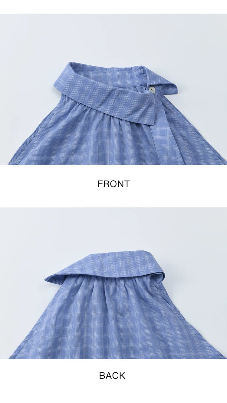 Mishow Plaid Hanging Neck Button Top & A-Line Skirt Set MXE39T0711