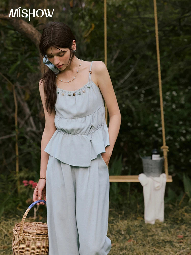 Mishow Solid Sleeveless Top & High Waist Wide Leg Pants Set MXE33T0547