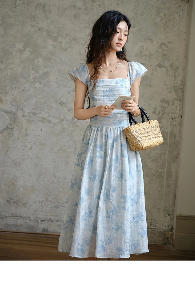 Mishow Square Neck Flying Sleeve Print Dress MXE35L2274