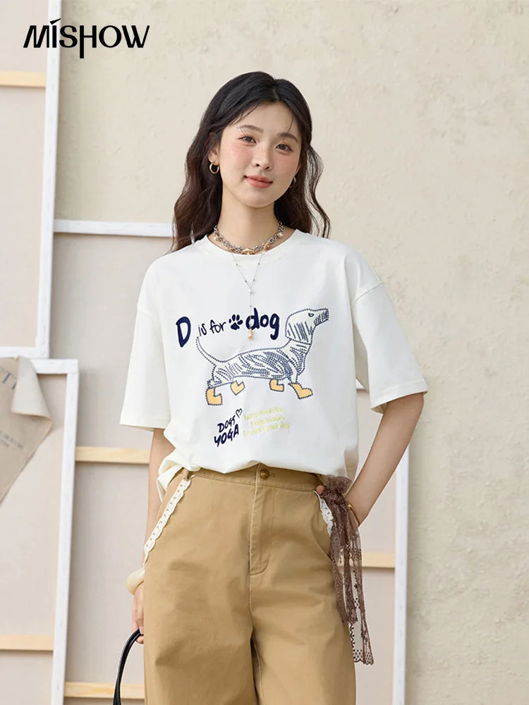 Mishow Flocked Puppy Print Loose Tee MXE33T0542
