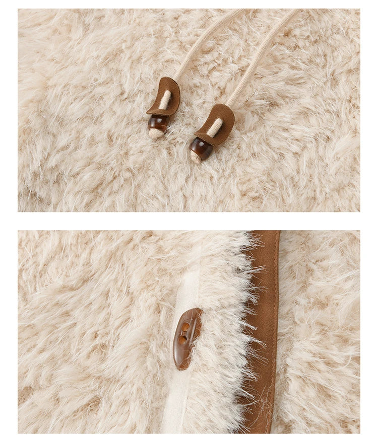 MISHOW Beige Knitted Hooded Plush Coat Warm Windproof MXE86W0908