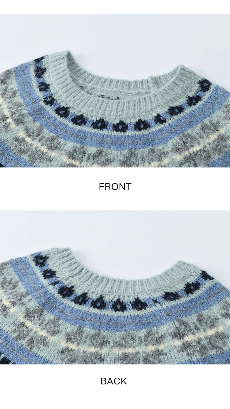 Mishow Blue Fair Isle Geometric Jacquard Pullover MXE87Z2767