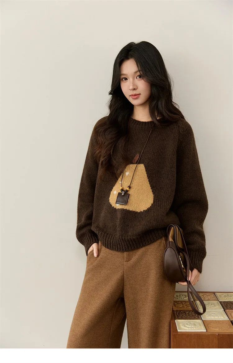 Mishow Pear Pattern Jacquard Crew Neck Pullover MXE94Z2959