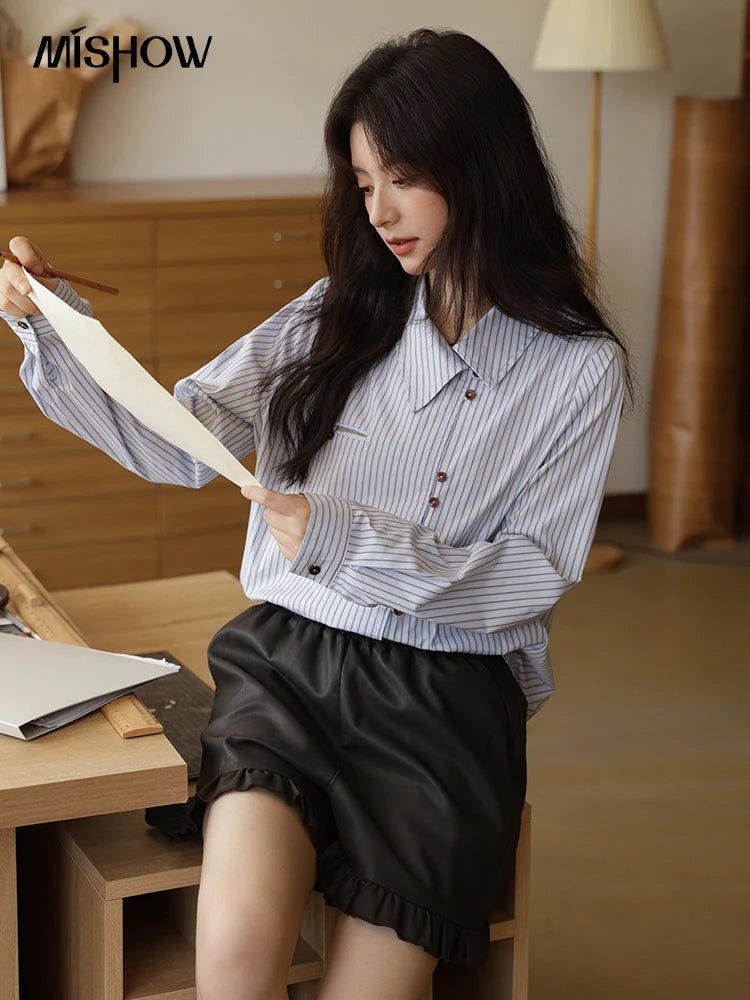 MISHOW Striped Asymmetric Shirt Vintage Loose Long Sleeve MXE42C2375