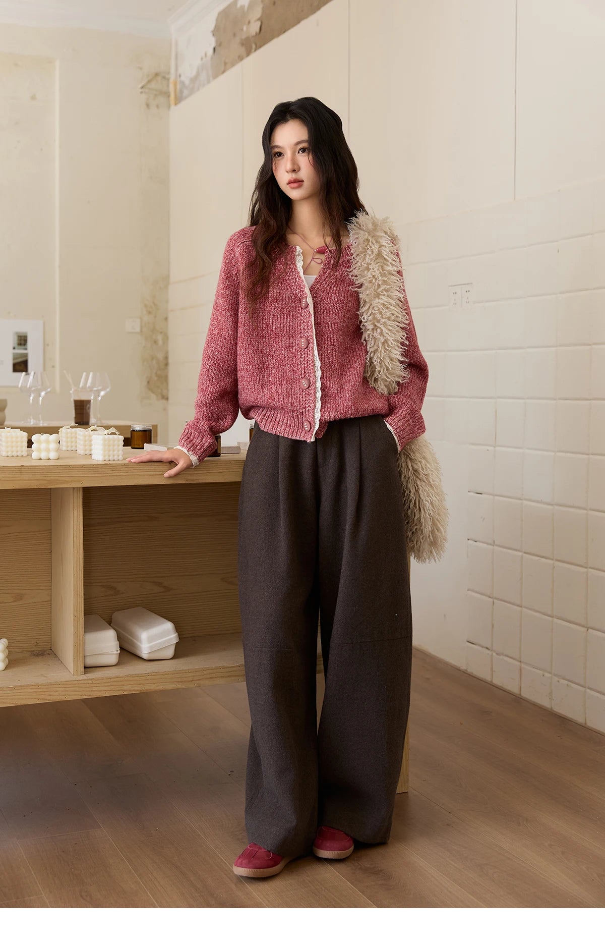 Mishow Elegant Lace V-Neck Wool Cardigan MXE51Z2548