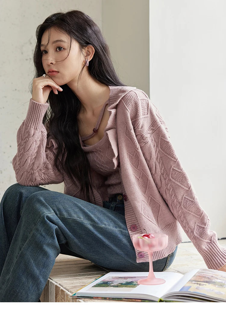 Mishow Pink Asymmetric Flounce Knit Vest Set MXD45Z0781