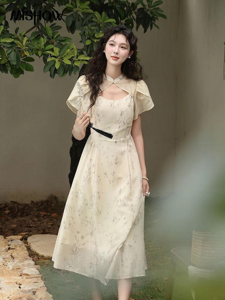 Mishow Cheongsam Floral Hollow Out Chiffon Dress MXD23L1799