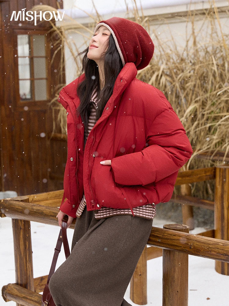 Mishow Blue Turn-Down Collar Short Down Jacket MXE51Y0083