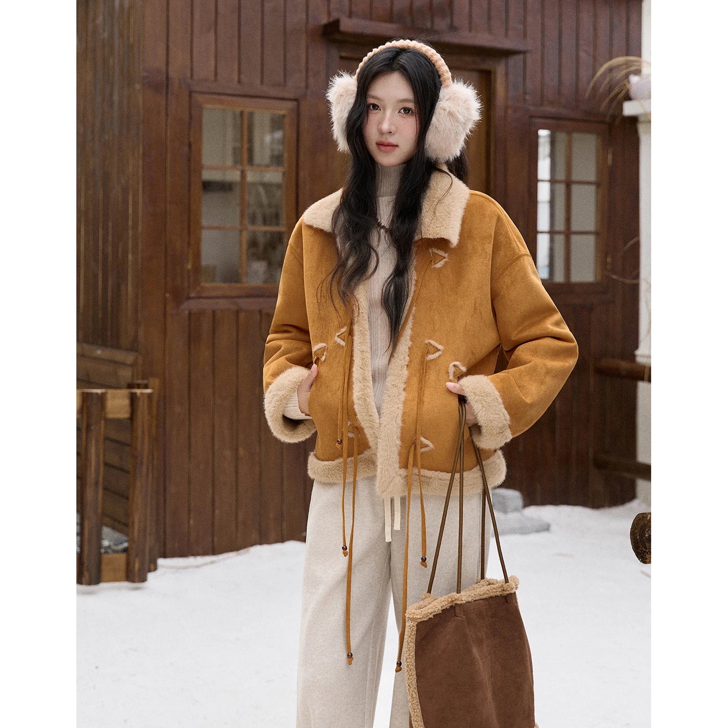 Mishow Suede Imitation Mink Fur Lace-Up Coat MXE90W0921