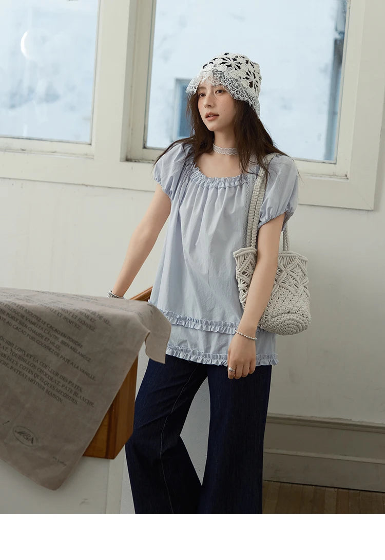 MISHOW Puff Sleeve Blouse Edible Tree Fungus Spliced MXE39X1929