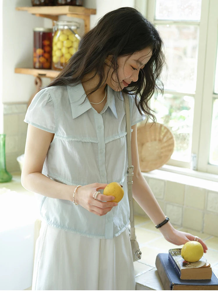 MISHOW Turn-Down Collar Button Shirt Edge Splicing Short Sleeve MXE39C2363