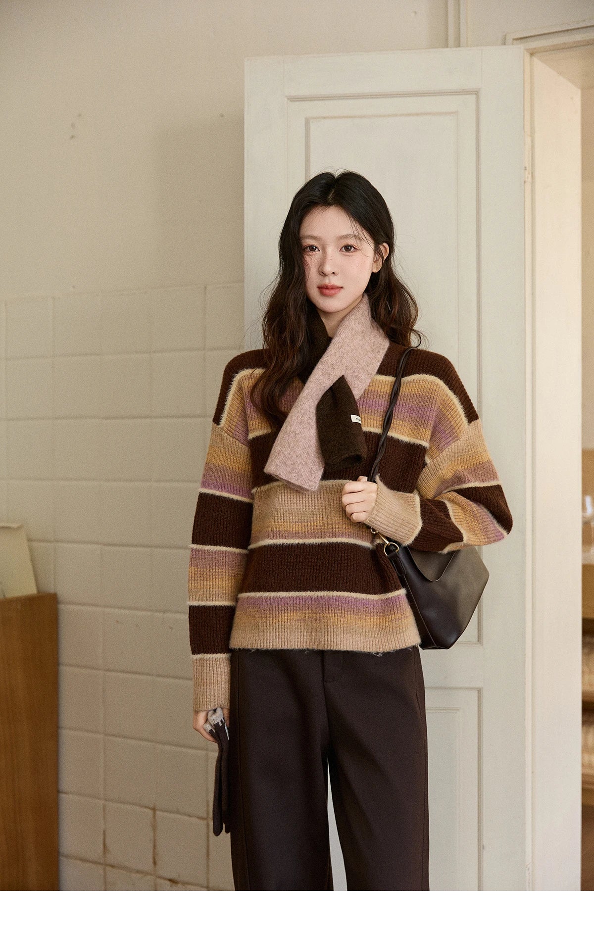 Mishow French Striped Gradient Faux Mink Sweater MXE94Z2891