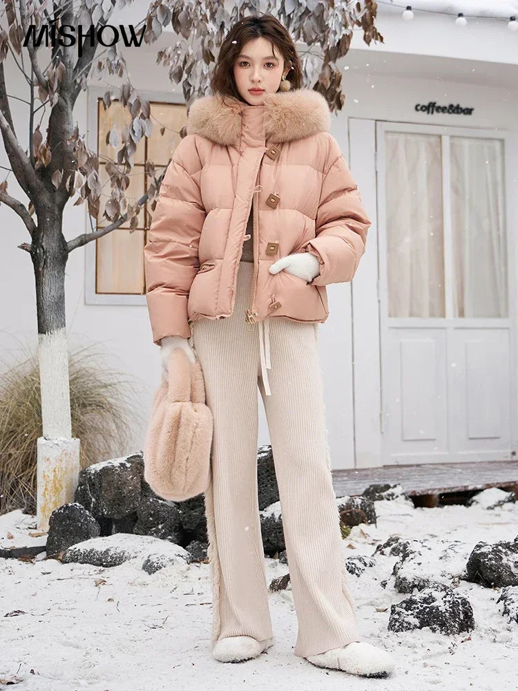 Mishow Fur Collar Hooded Short Down Jacket MXC55Y0020