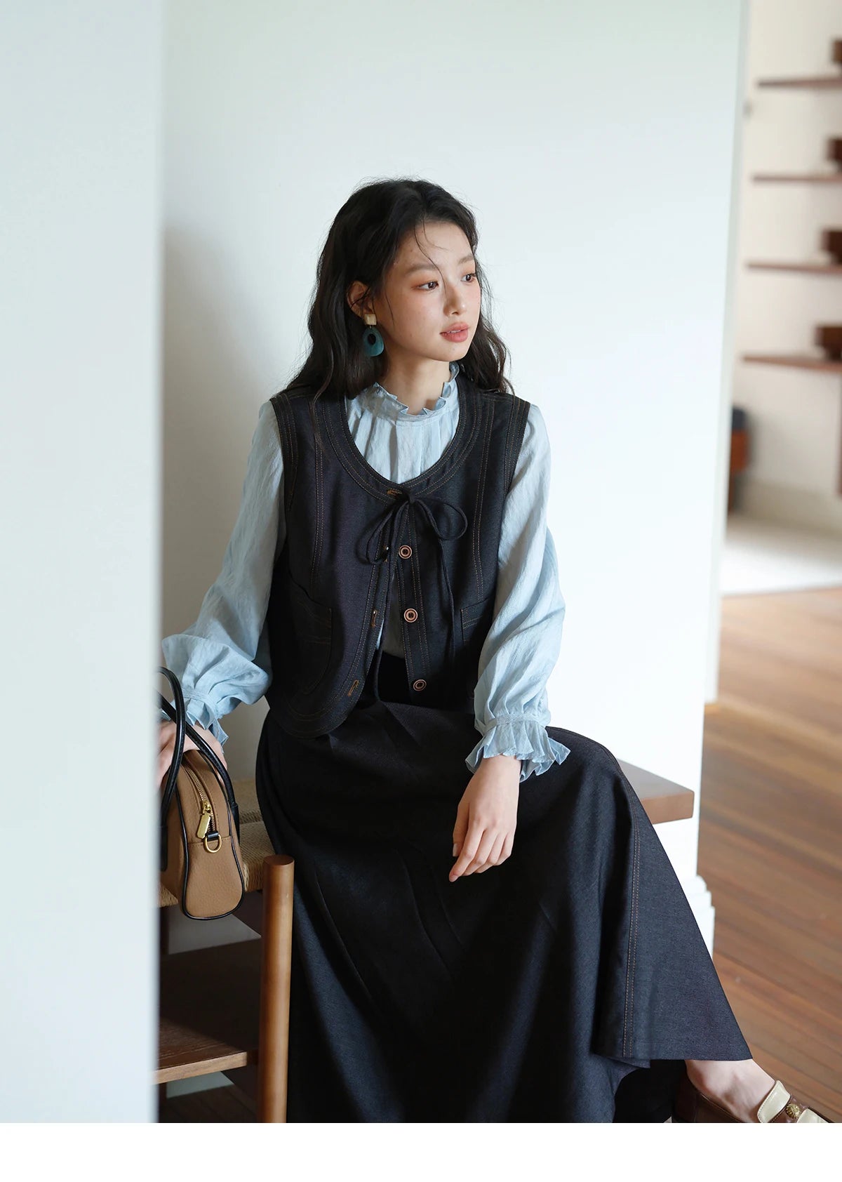 Mishow Deep Blue Imitation Denim Lace-Up Vest MXE41W0797