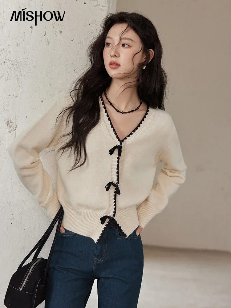 Mishow V-Neck Bow Detail French Cardigan MXD34Z0938