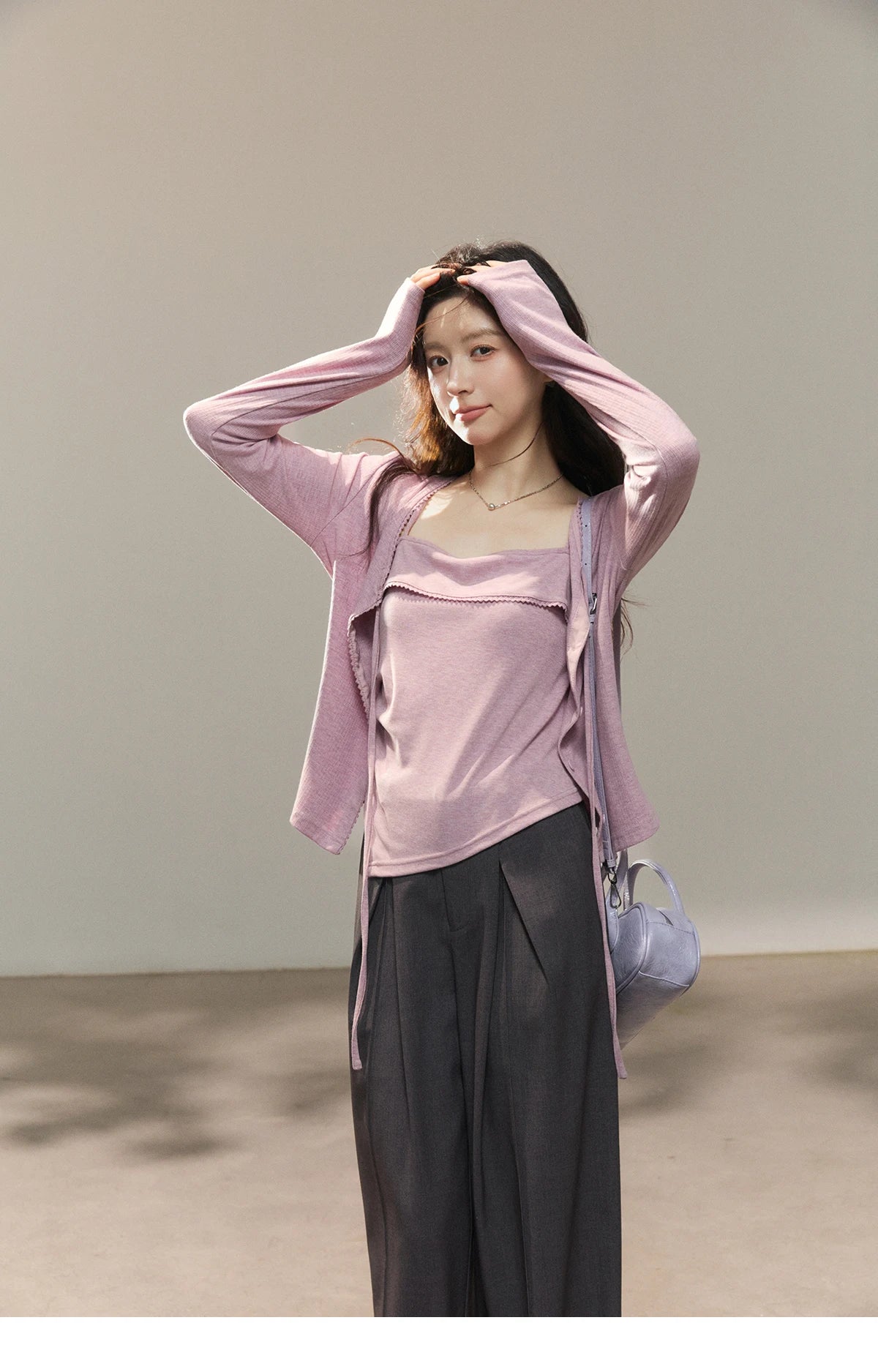 Mishow Purple Lace-Up Cardigan & Camisole Set MXF13Z2998