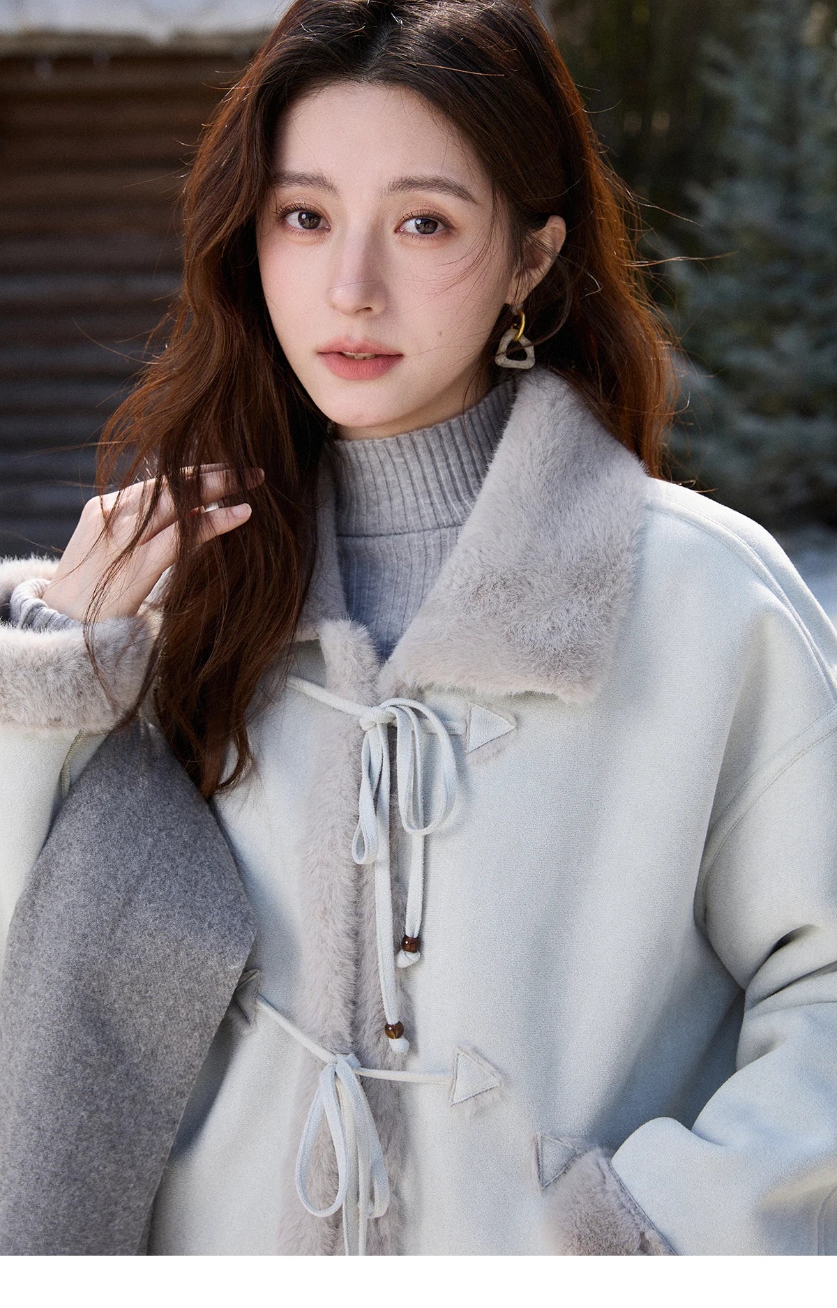 Mishow Suede Imitation Mink Fur Lace-Up Coat MXE90W0921
