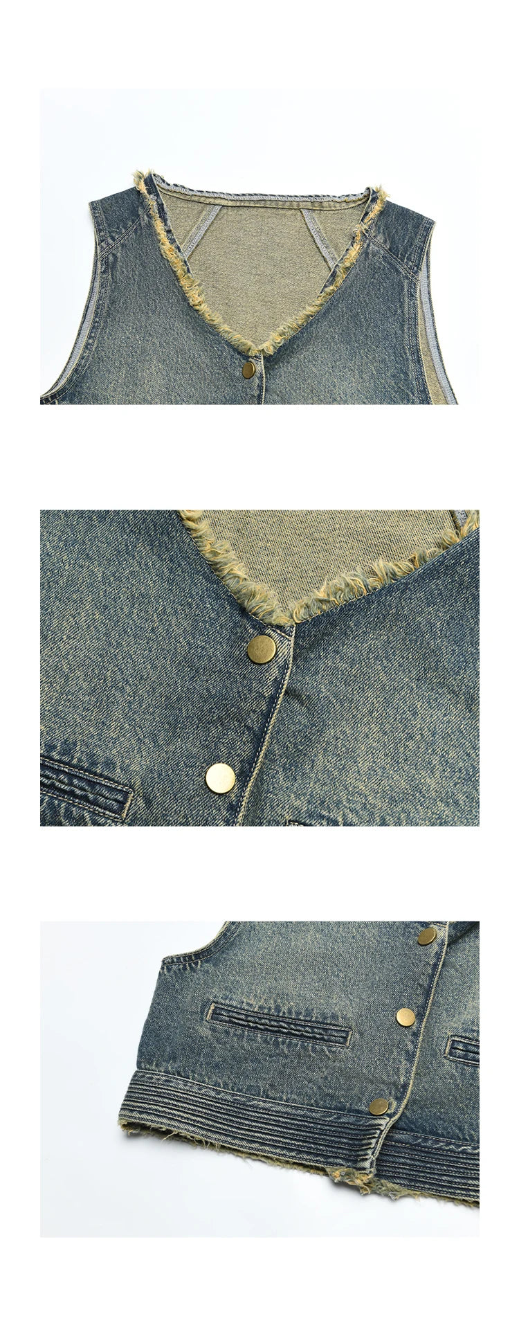 Mishow Retro Blue Denim Tassel Hem Vest MXD41W0387